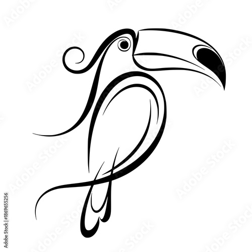 Stylized toucan head in black and white with elegant curved lines