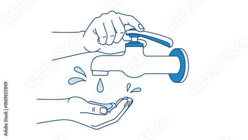 Simple Illustration of Handwashing with Running Water from a Faucet