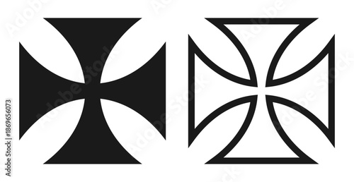 Knights templar cross vector shape symbol. Christianity maltese cross sign. Christian religion icon. Catholic and protestant faith logo. Teutonic crusader label. Gothic crusade symbol.