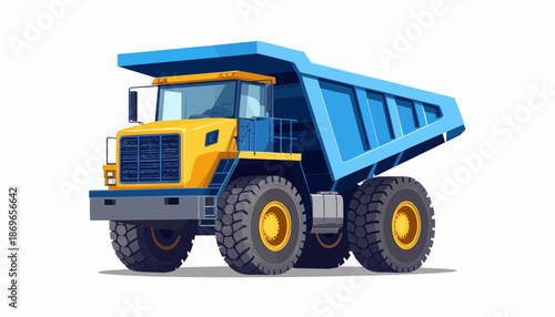Modern Blue and Yellow Mining Dump Truck Illustration for Heavy Industrial Works Isolated on White Background