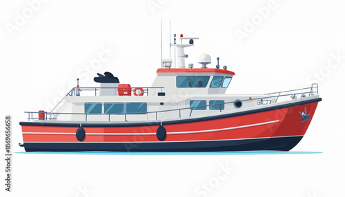 Modern Red and White Rescue Boat Illustration for Maritime Safety and Sea Patrol Isolated on White Background