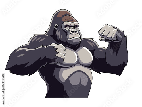 Powerful Gorilla with clenched fists ready for a fight, showcasing its strength and muscular physique, a symbol of raw power and primal instinct