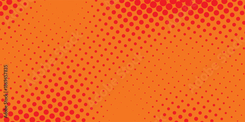 Dots halftone orange color pattern gradient texture with technology digital background. Dots pop art comics with summer background.
