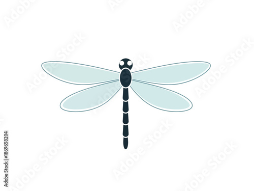 Delicate Dragonfly Insect Icon with Translucent Wings and a Segmented Body on a White Background