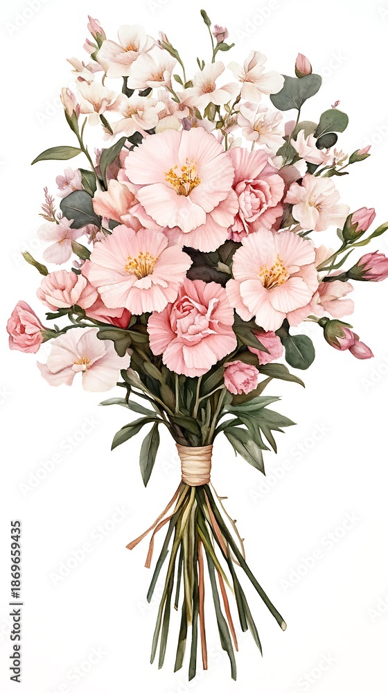 Fototapeta premium Blushing Blooms: A Watercolor Bouquet