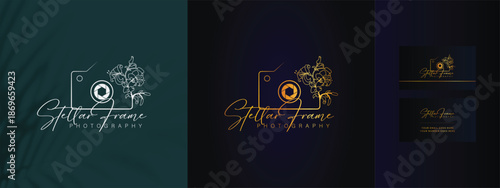 Elegant Photography Logo Design with Camera Icon and Floral Accent