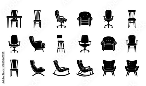 Chair Furniture Silhouette Vector Icon Illustration Set