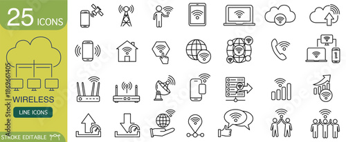 Wireless Network Line Icons Set