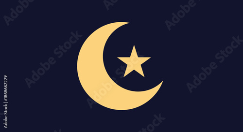 Golden crescent moon and star symbol on dark blue background, representing Islamic or celestial iconography