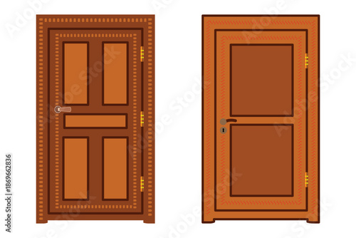 Traditional Wooden Door Vector Illustration with Ornate Carvings.