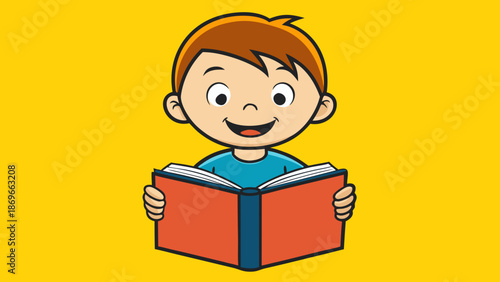 Vector illustration of a boy reading a book