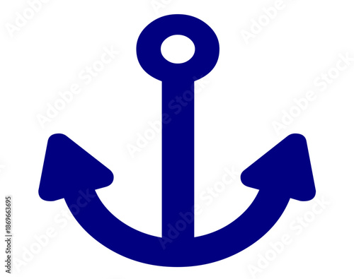 Blue sea anchor icon in a clean and minimal flat design. Simple maritime symbol representing stability, safety, and nautical themes, suitable for apps, websites, logos, and user interface elements
