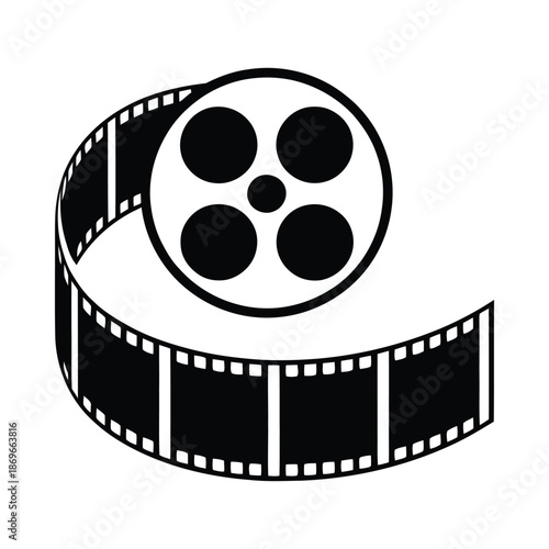 Black and white film reel and strip icon