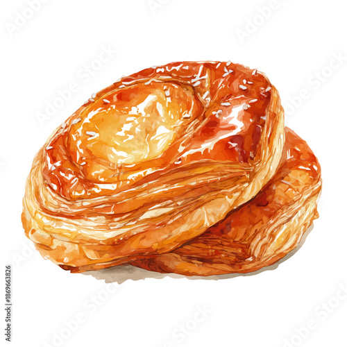 Watercolor-style vector illustration of Danish Pastry, isolated on a clean white background.