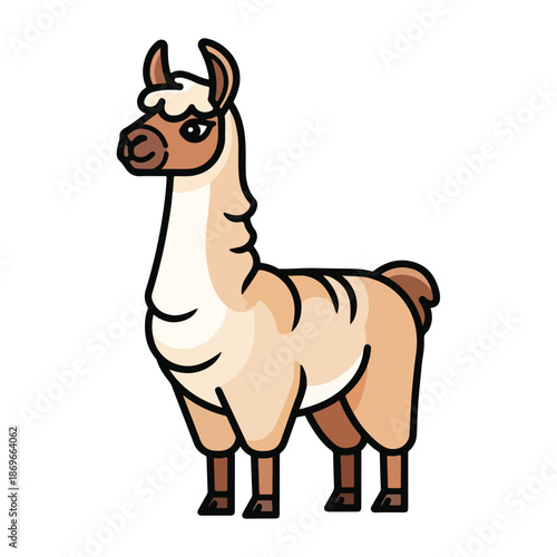 Funny cartoon giraffe vector illustration of a happy wild animal with a brown tail and cute drawing style similar to a deer or camel in nature