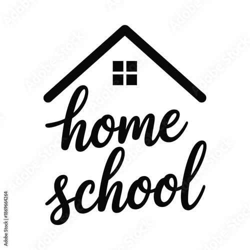 Black and white homeschool logo with house and text