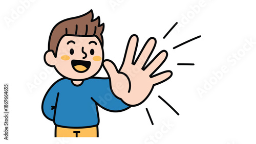 Cartoon Character Waving Hello with Enthusiastic Expression