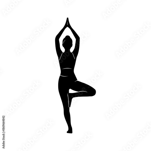 Woman yoga silhouette in meditation pose isolated on white