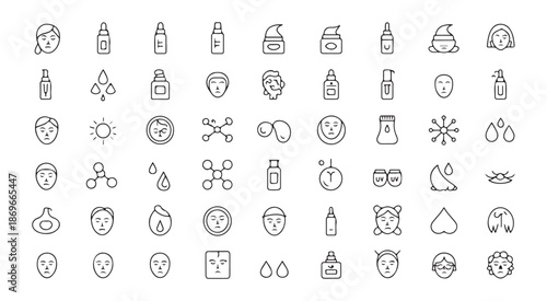 Extensive collection of skin care icons covering diverse concepts related to beauty and health