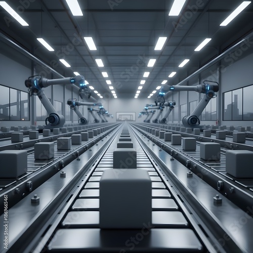 Assembly Line Producing Single Identical Item
Description: Industrial scale for meaningless output.