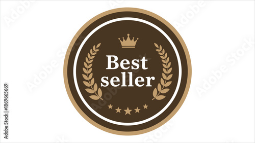  A flat vector illustration of a circular 'Best seller' badge in a monochromatic bronze and tan color scheme. The badge features a dark bronze central circle surrounded by a thick, lighter tan outer r