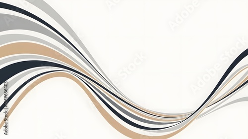 Flowing ribbon design with vibrant stripes in beige black gray and white on white