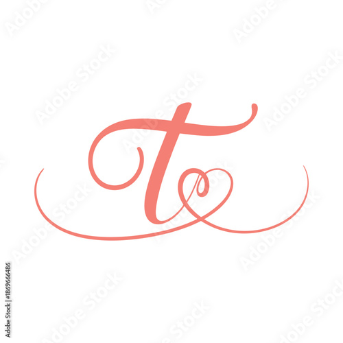 Elegant coral colored cursive letter t typography
