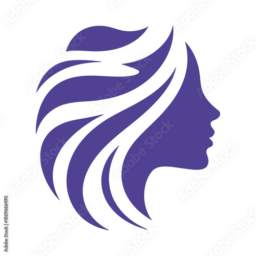 Woman s head in profile with flowing hair design element