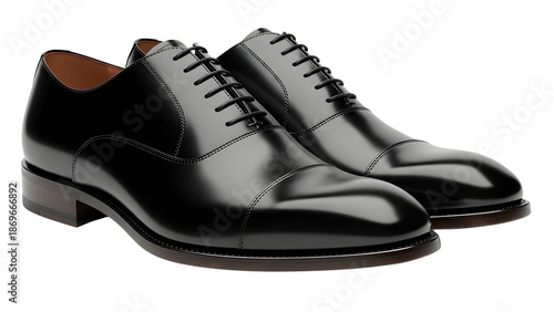 Black polished leather formal men's Oxford dress shoes isolated on white background