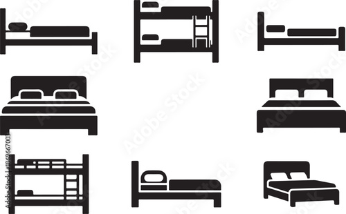 Variety of bed icons showing single double and bunk bed designs