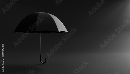 Black Umbrella On Dark Background.