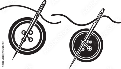 A simple illustration of sewing a button onto fabric with a needle and thread