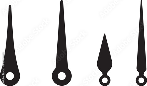 Four black clock hands with circular holes isolated on a white background