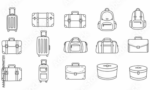 Hand drawn travel luggage and suitcase icons for journey concept