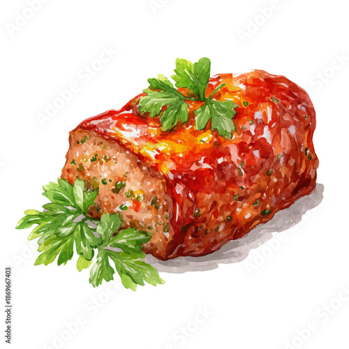 Meatloaf, watercolor painting, vector illustration, isolated on a white background.