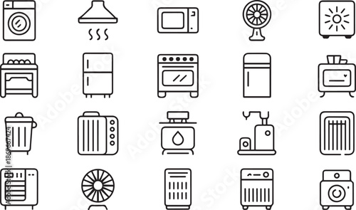 Home Appliances and Electronics Line Icons Set