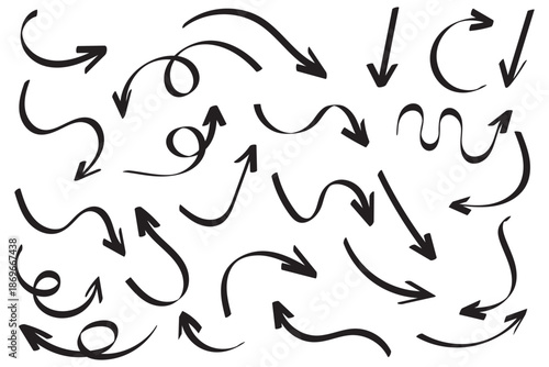 Set of Hand drawn vector arrows doodle on white background. design element vector illustration.