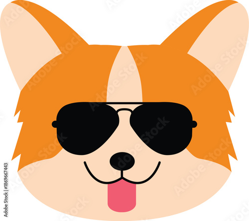 Cute Corgi Dog Wearing Aviator Sunglasses Illustration, Funny Pet Portrait Graphic, Cool Puppy Character Design for Animal Lovers and Apparel, Vibrant Flat Vector Pet Art