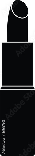 Sleek black lipstick tube silhouette isolated on white background. Minimalist beauty and cosmetics icon for makeup, fashion, glamour, feminine style, and salon branding design.