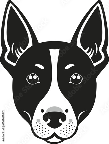 Bull Terrier Dog Face Head Illustration Vector Graphic for Pet Lovers and Breeders, English Bull Terrier Breed Portrait Silhouette Design for Kennel Logo Canine Mascot and Animal Care Icon