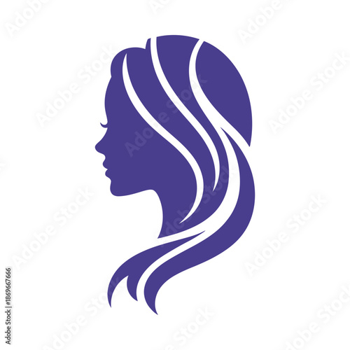 Purple silhouette of a woman s head with flowing hair