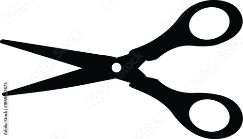 Sharp Black Scissors Open Position Vector Illustration for Haircut Tailoring Sewing and Craft Work, Office Stationery Tool Icon for Cutting Paper and DIY Creative Projects Graphic Design