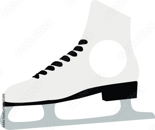 White Figure Ice Skate with Black Laces and Blade Vector Illustration for Winter Sports Activity, Classic Winter Ice Skating Equipment Icon for Holiday Leisure Recreation and Athletics Design