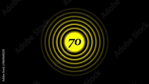 Abstract radio waves text 70 animation. on black background....