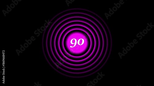 Abstract radio waves text 90 animation. on black background....