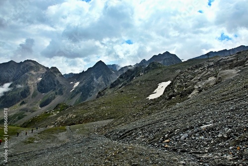 Austrian Alps - view of the way down from the Stubai Glacier to the Dresdner Hütte