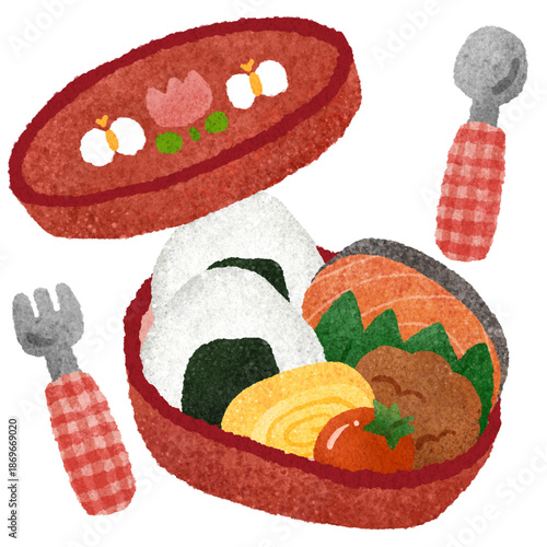 かわいいお弁当の手描きイラスト素材
