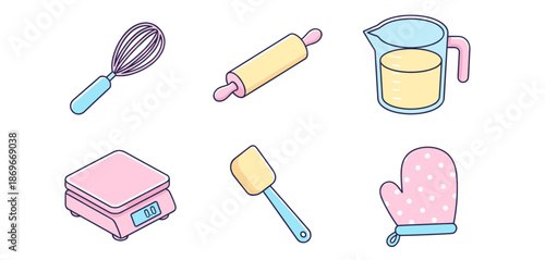 Kitchen Baking Tools and Cooking Equipment Set Including Whisk Rolling Pin Measuring Cup Scale and Oven Mitt for Bakery Design