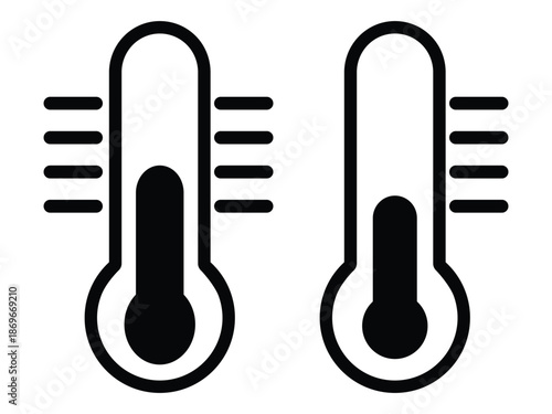 Two black thermometers displaying different temperatures a simple graphic silhouette