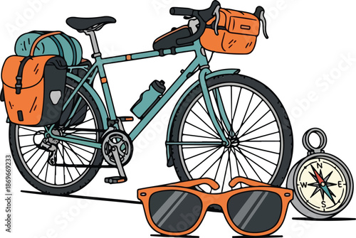 Bicycle with Accessories and Sunglasses Compass.